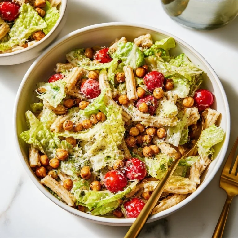 Vegan Caesar Pasta Salad with Chickpeas served in a bowl