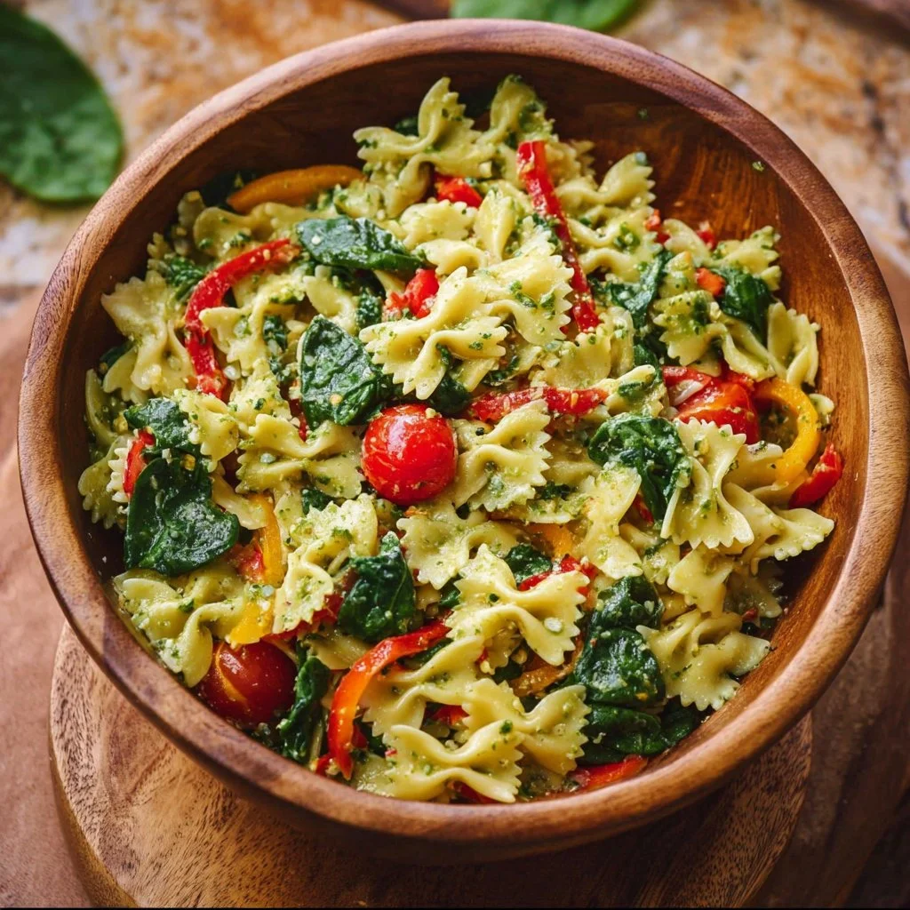 Vegan Italian Pasta Salad with vibrant vegetables and herbs
