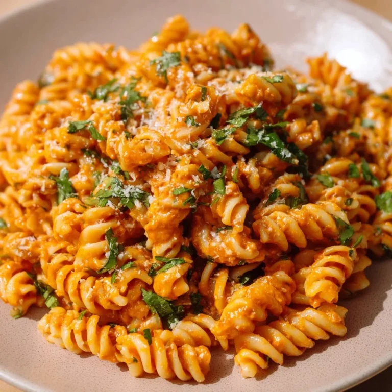 A colorful bowl of Vegan Pasta Salad with fresh vegetables and herbs.