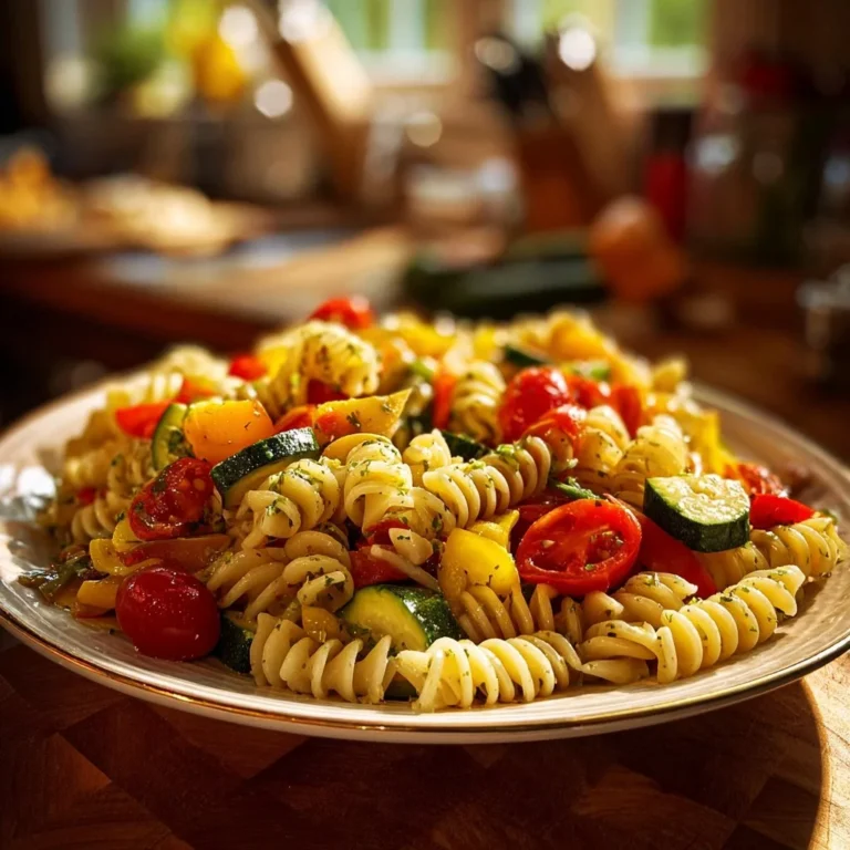 Vegan Pasta Salad with fresh vegetables and a tangy lemon vinaigrette