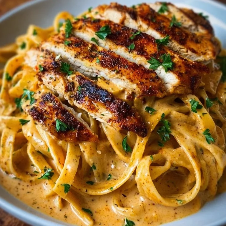 Creamy Cajun chicken pasta dish with vibrant colors and rich flavors