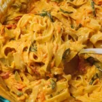 Creamy roasted veggie pasta with colorful roasted vegetables.