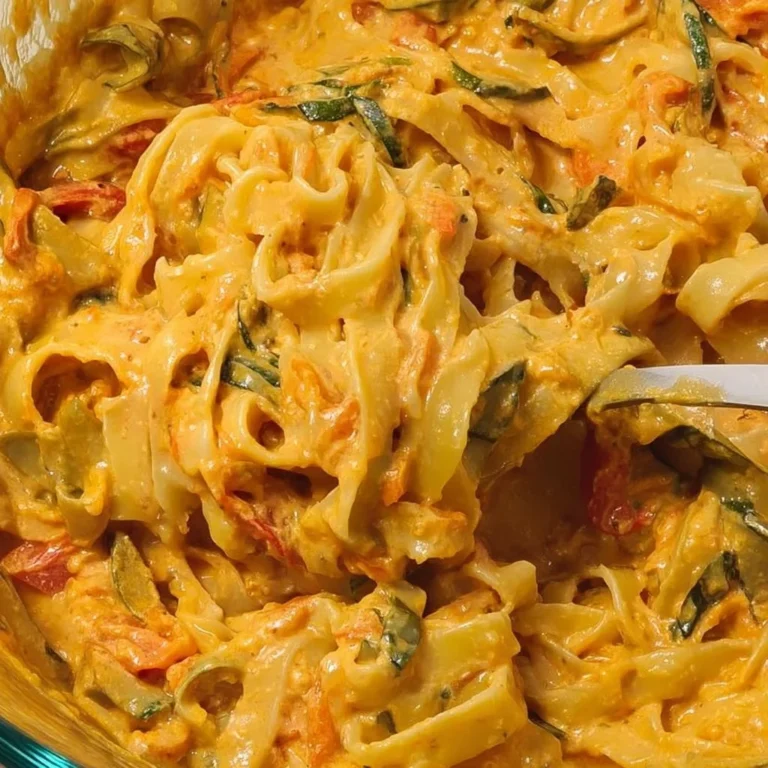 Creamy roasted veggie pasta with colorful roasted vegetables.