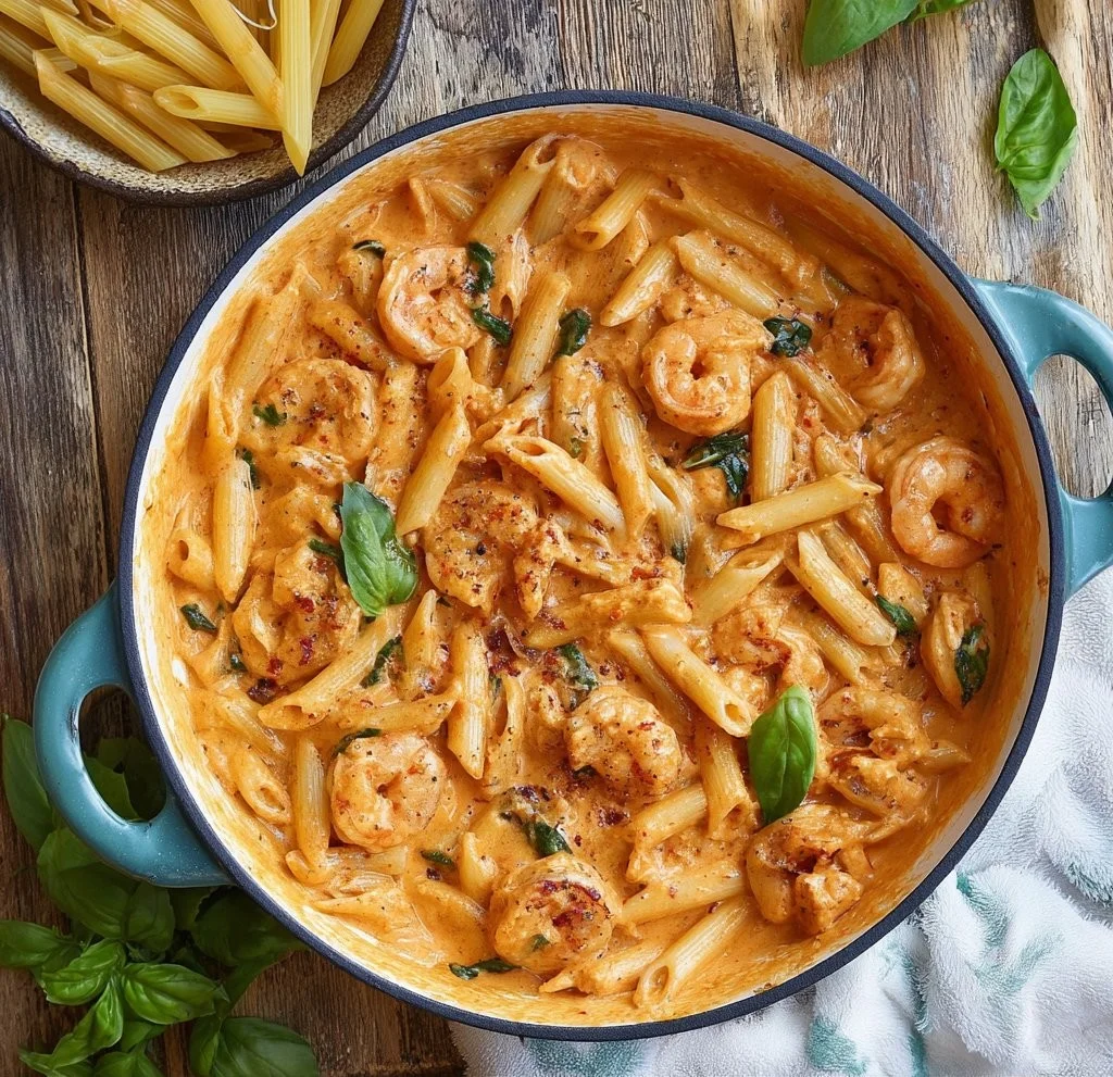 Creamy Marry Me Shrimp Pasta garnished with herbs