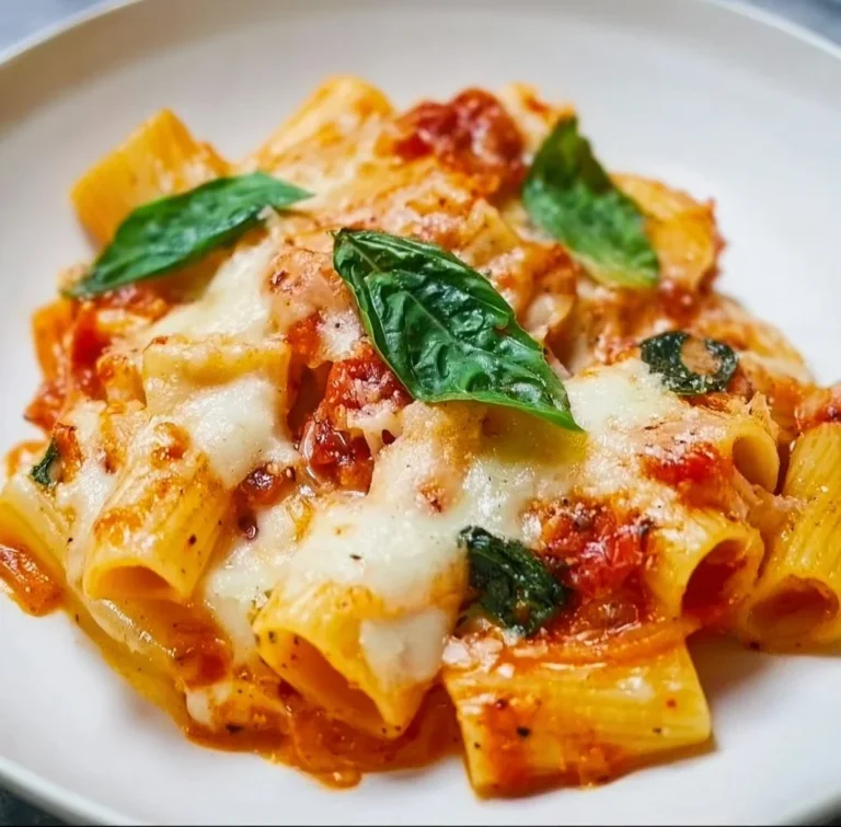 Delicious Pasta alla Sorrentina topped with melted cheese