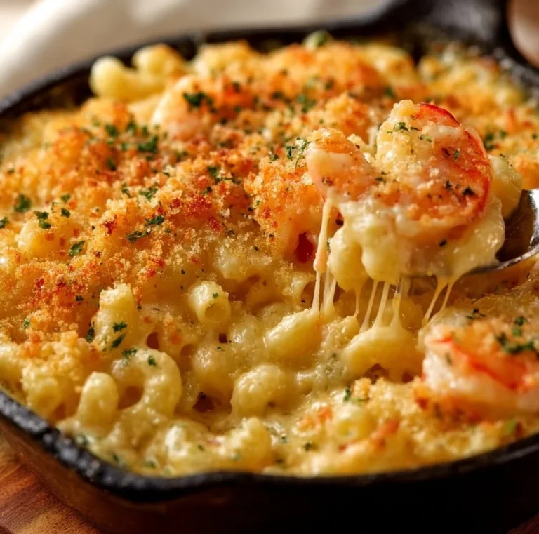 Creamy Seafood Mac and Cheese with shrimp and crab topped with crispy breadcrumbs