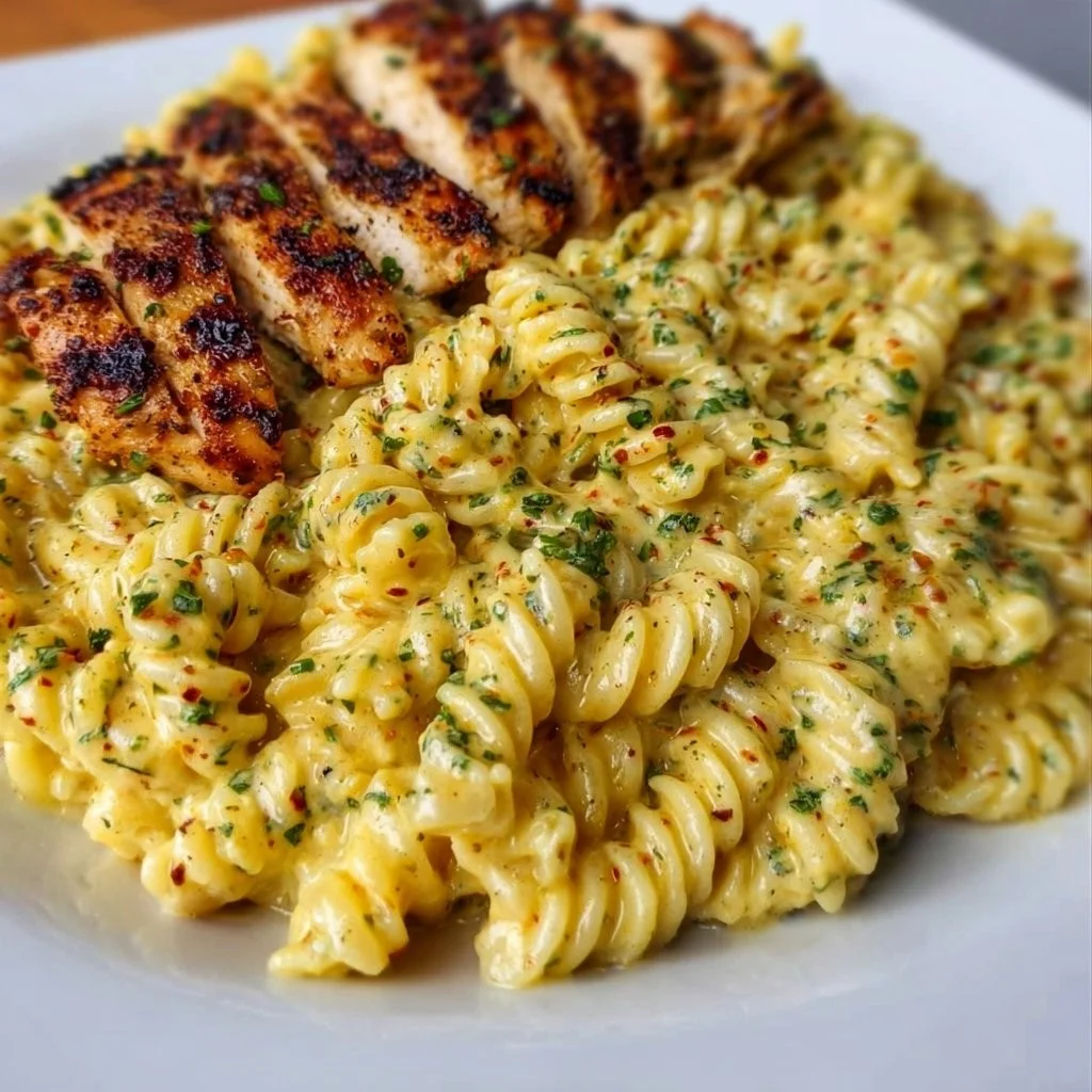 Delicious creamy garlic parmesan chicken pasta served in a bowl
