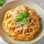 Roasted tomato and garlic ricotta pasta topped with fresh herbs